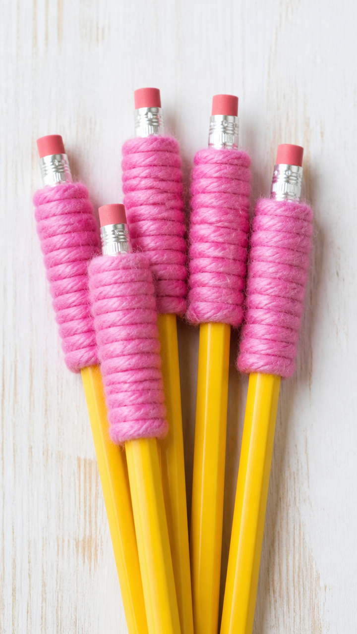 Yarn-Wrapped Pencil Toppers