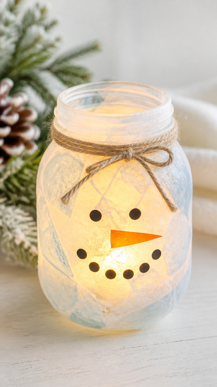 Tissue Paper Snowman Lantern