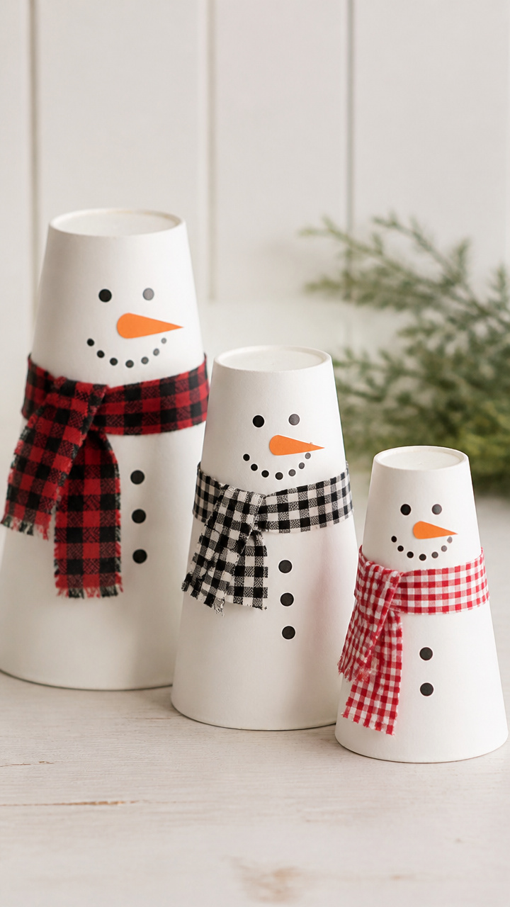 Paper Cup Snowman Family
