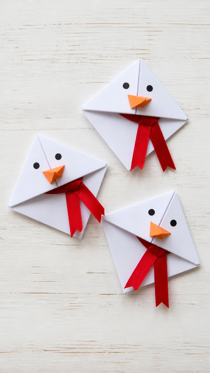 Origami Snowman Bookmarks