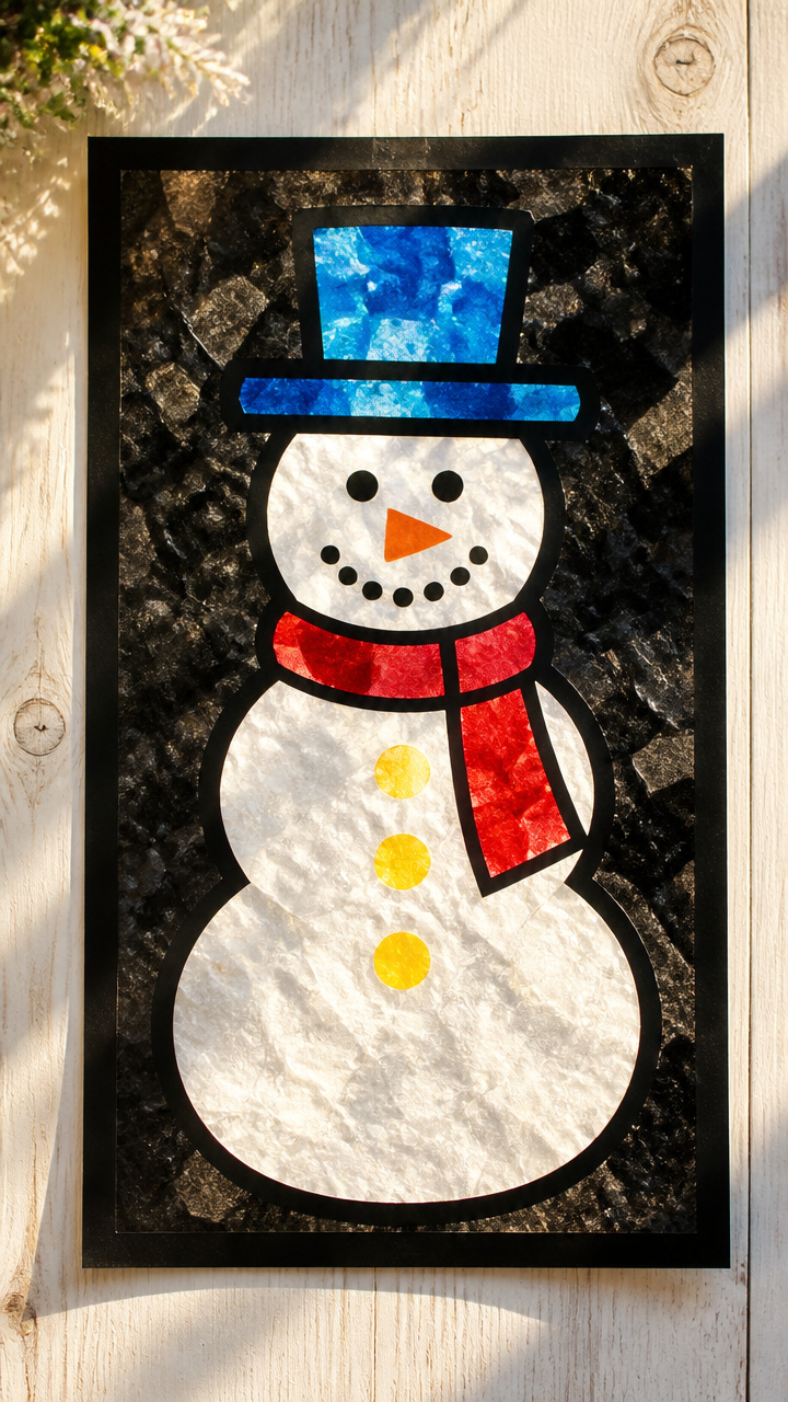 Snowman Stained Glass Window Art