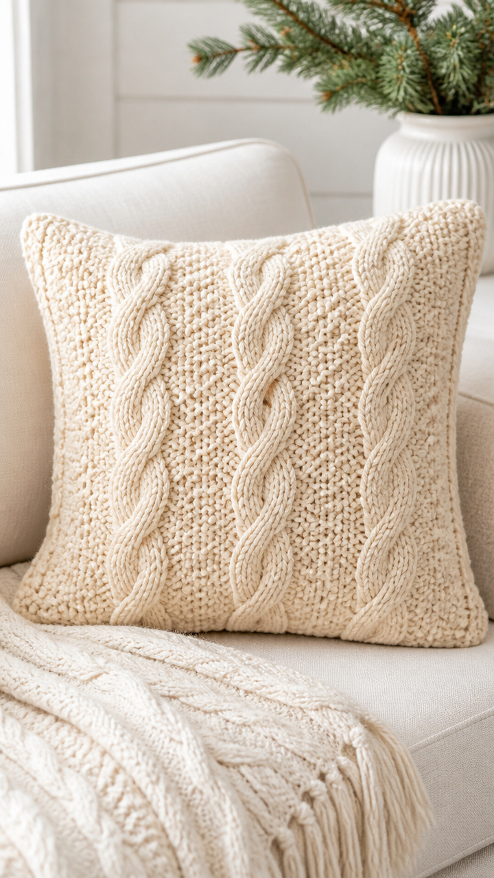 Knit Cable Throw Pillow Cover