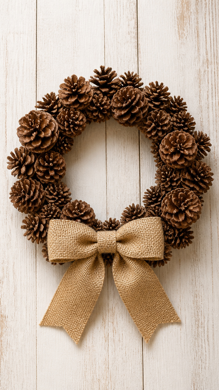 Pinecone Wreath with Burlap Bow
