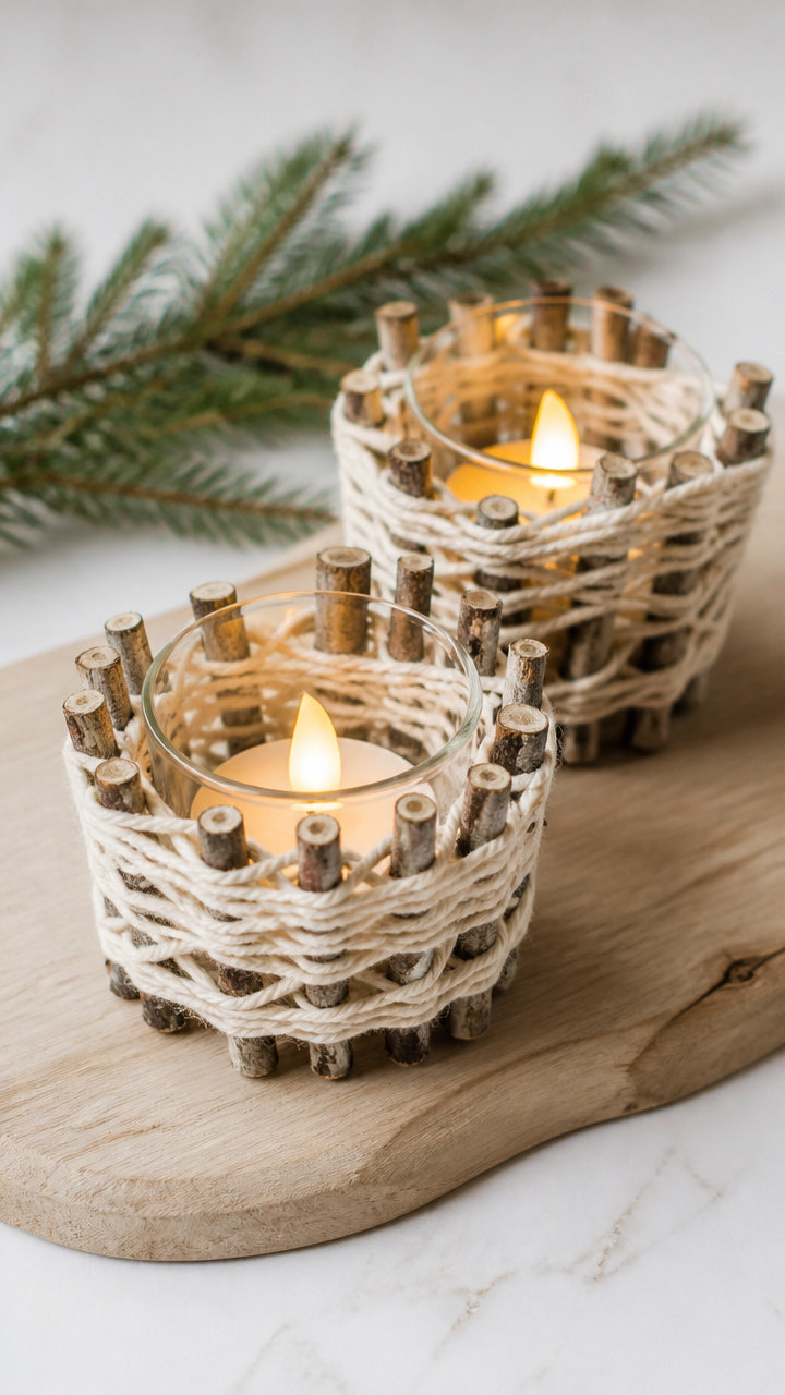 Yarn-Wrapped Twig Candle Holders
