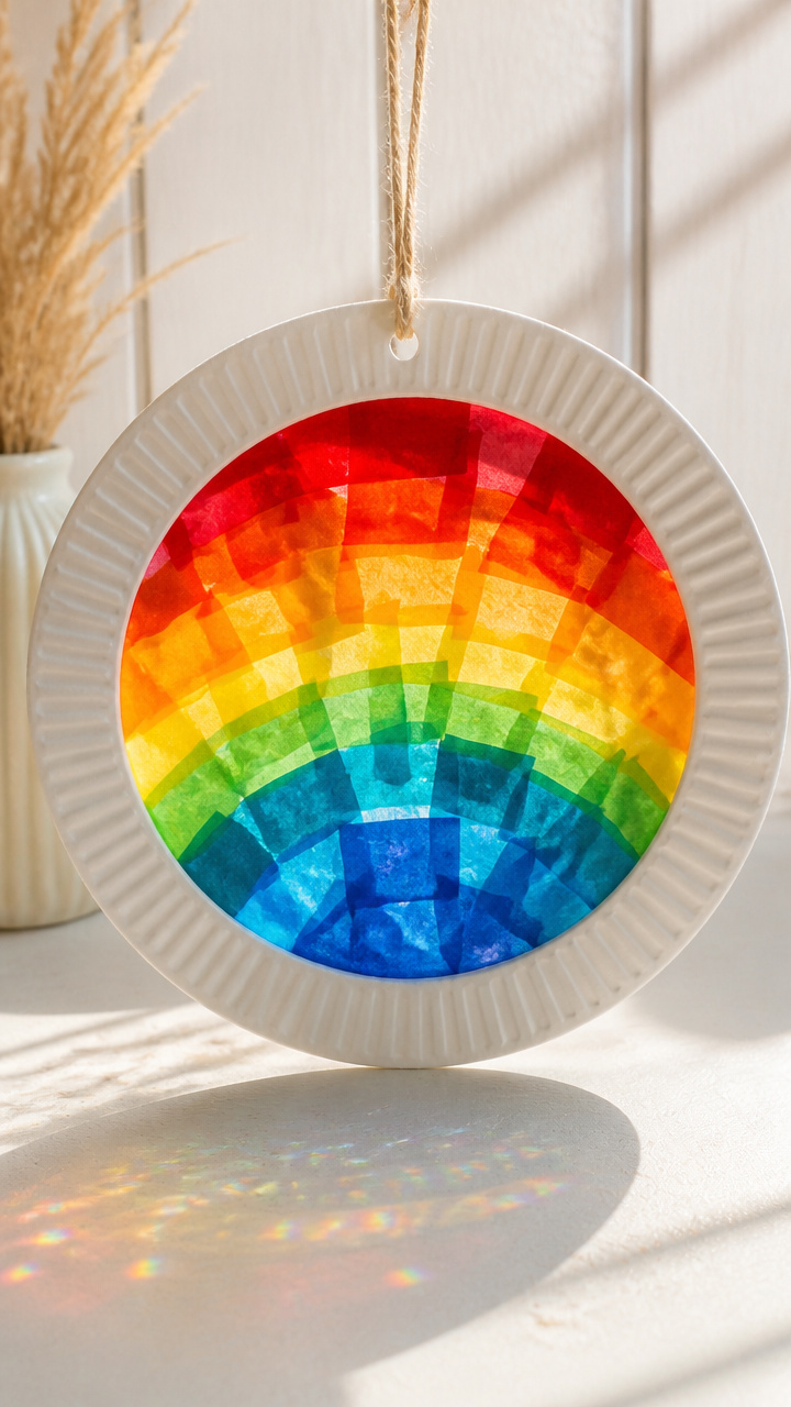 Rainbow Paper Plate Suncatcher
