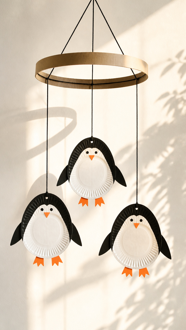 Paper Plate Penguin Mobile