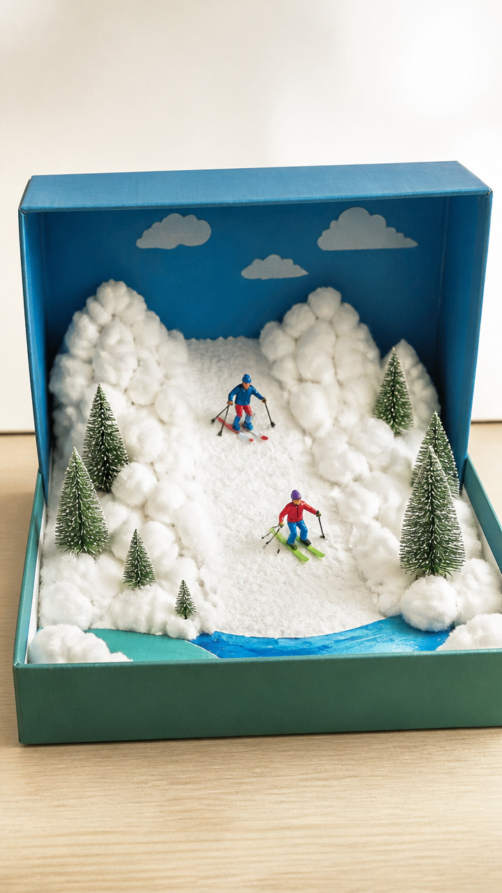 Cotton Ball Snow Slope Diorama