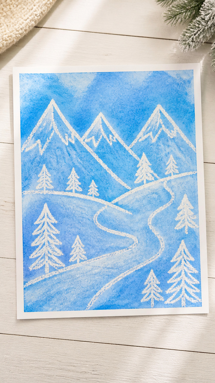 Waxed Crayon Ski Scene Art