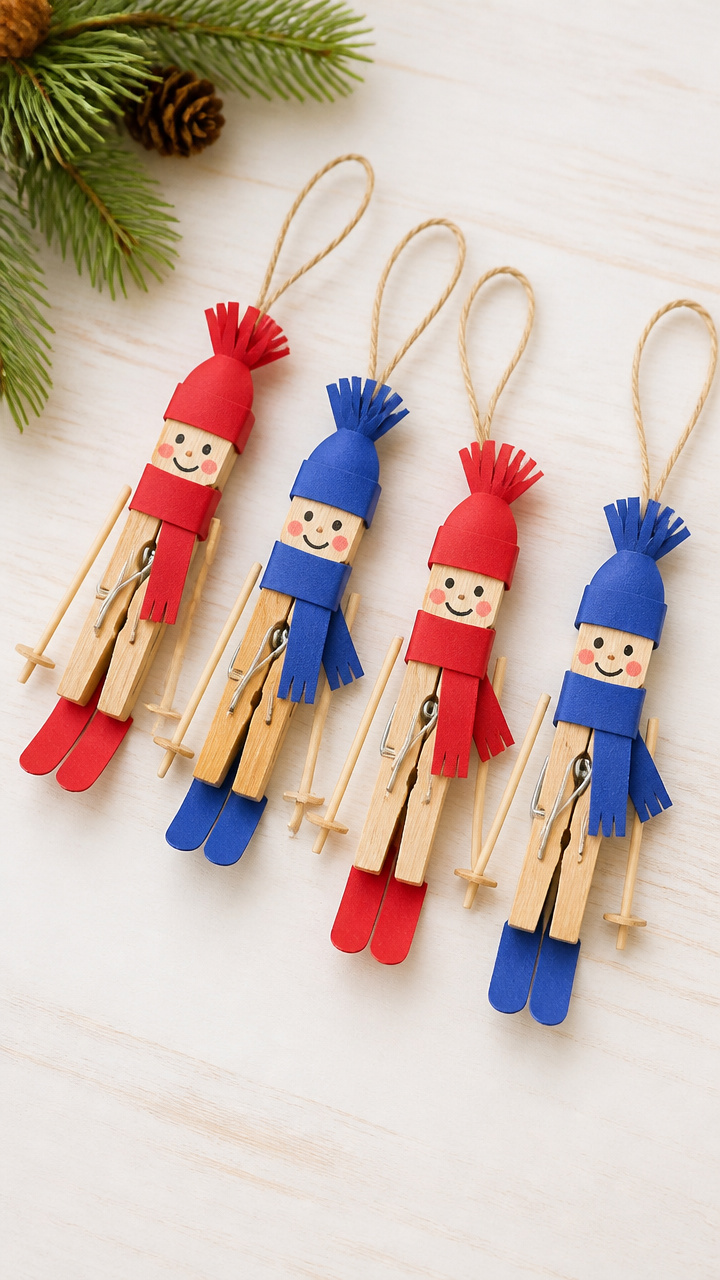 Clothespin Skier Ornaments