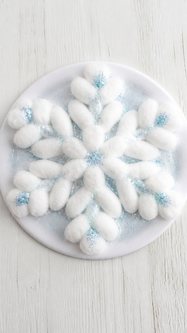 Cotton Ball Snowflake Art