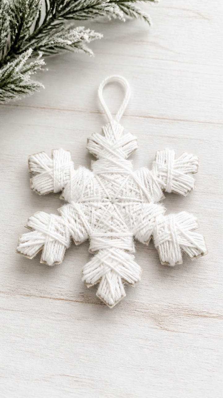 Yarn Wrap Snowflake Ornaments