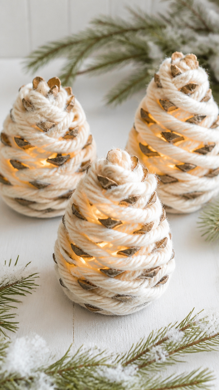 Yarn-Wrapped Pinecones