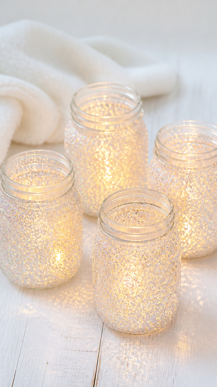 Glittered Mason Jar Luminaries
