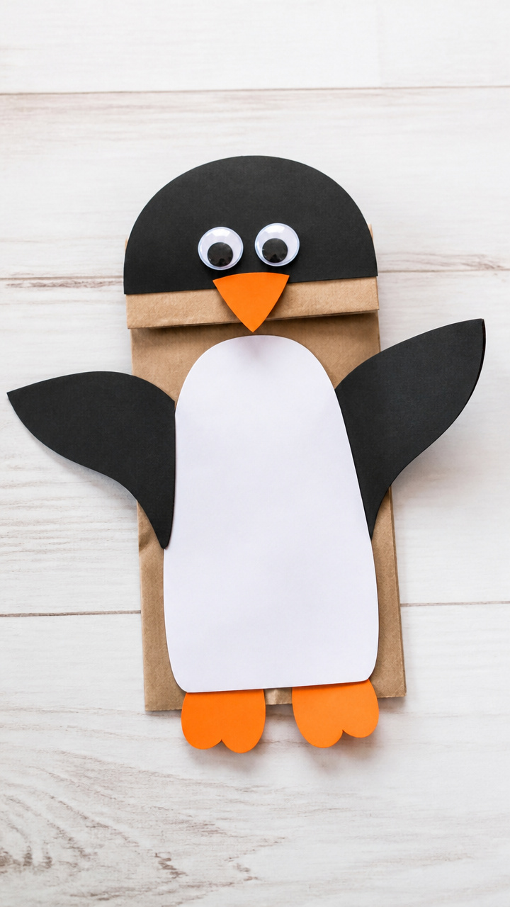 Penguin Paper Bag Puppet