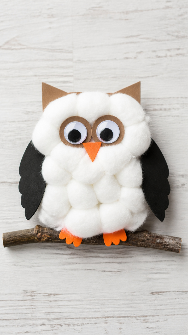 Cotton Ball Feather Owls