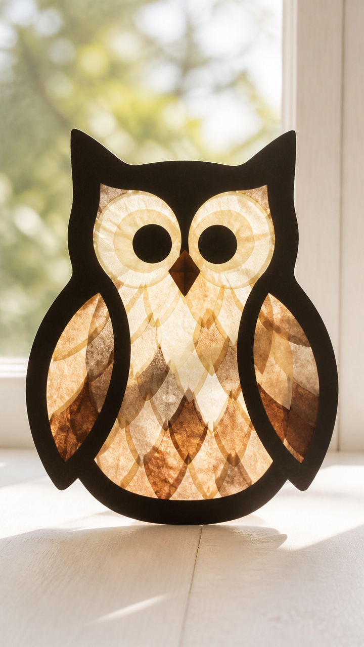 Tissue Paper Window Owls