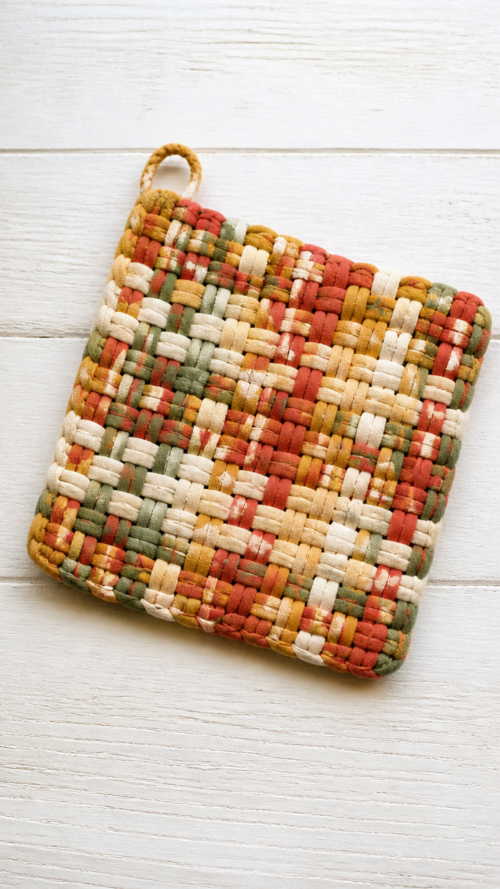Woven Potholder on Cardboard Loom