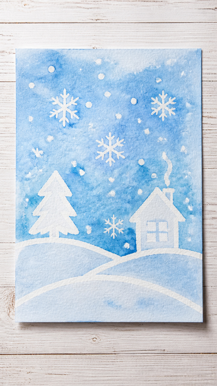 Wax Resist Snow Scene