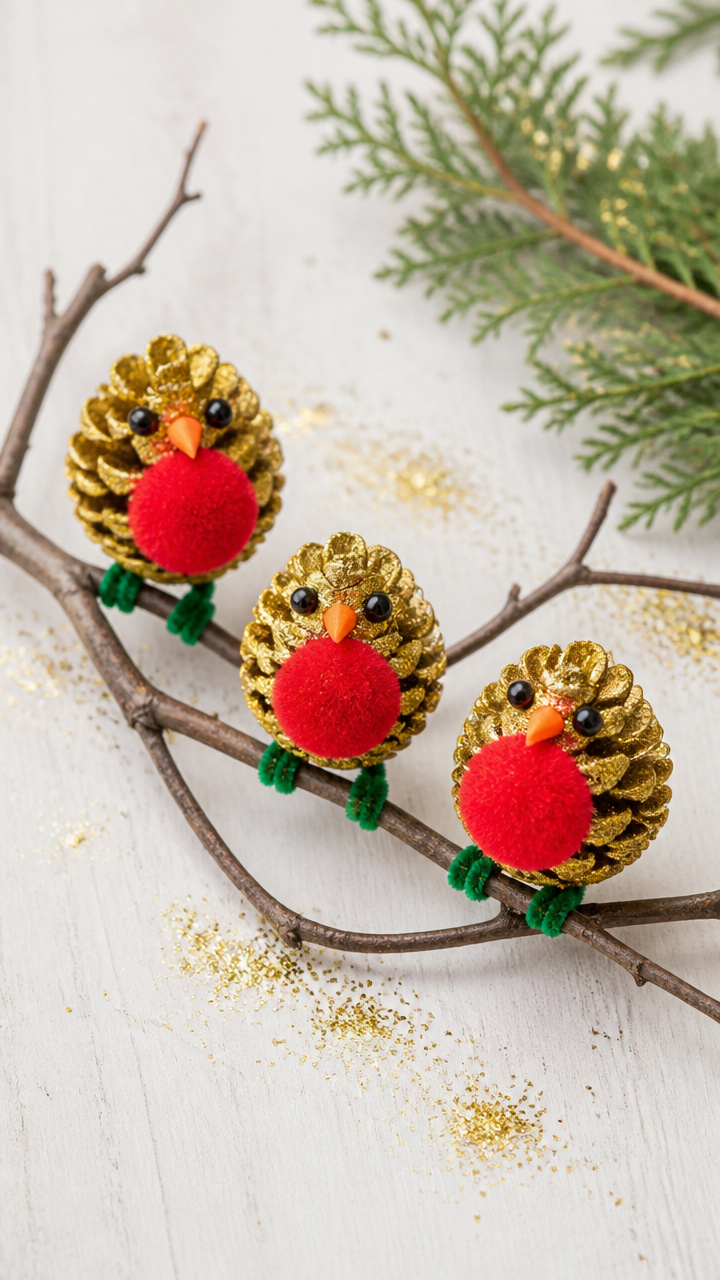 Glittered Pinecone Birds