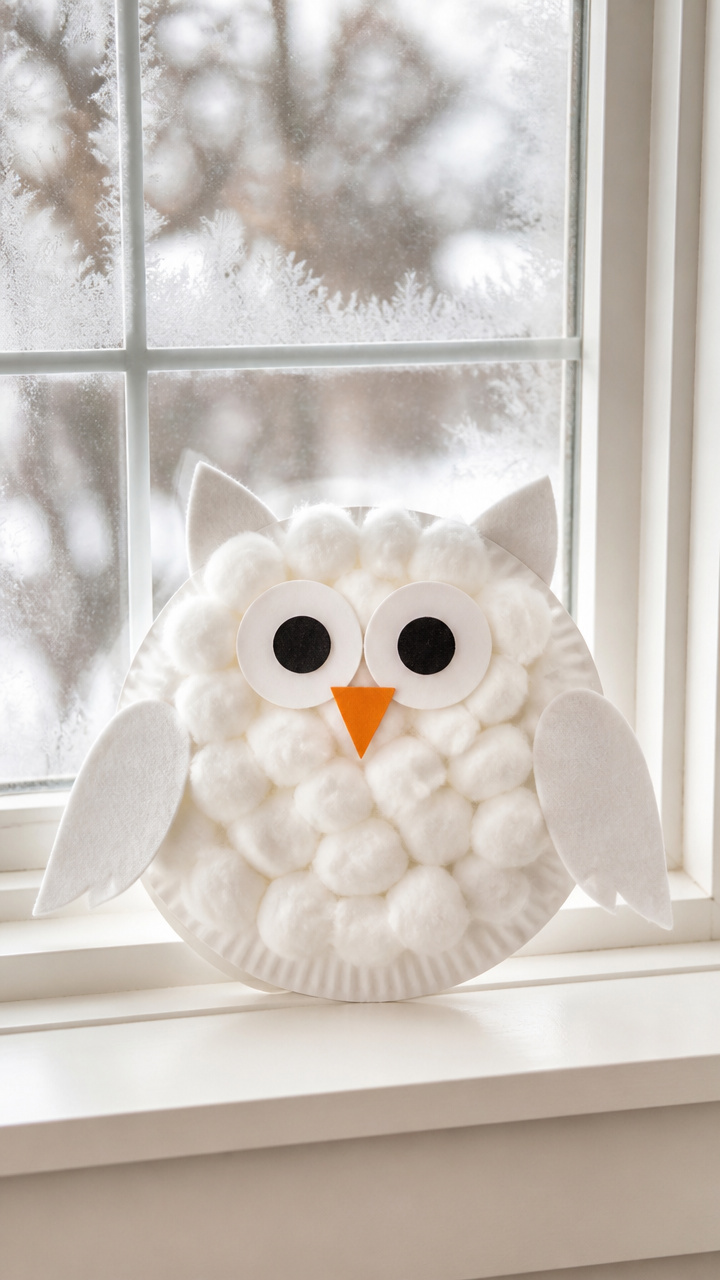 Cotton Ball Snow Owls