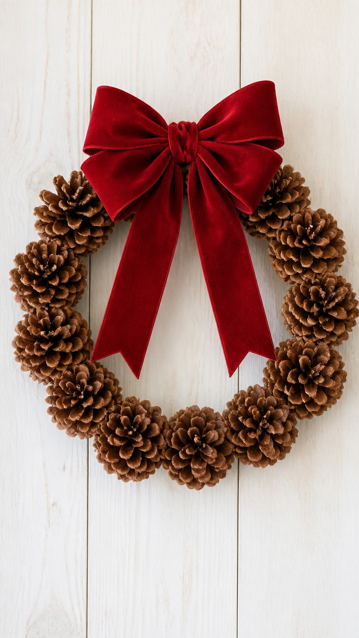 Pinecone Wreath with Ribbon