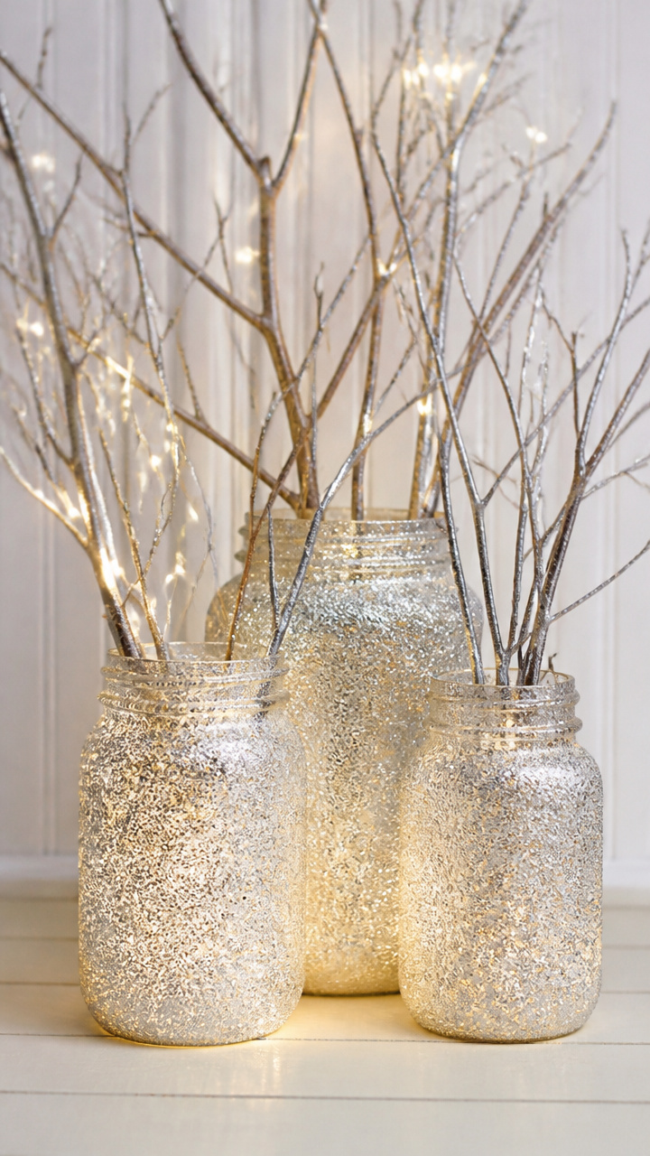 Glittered Mason Jar Vases