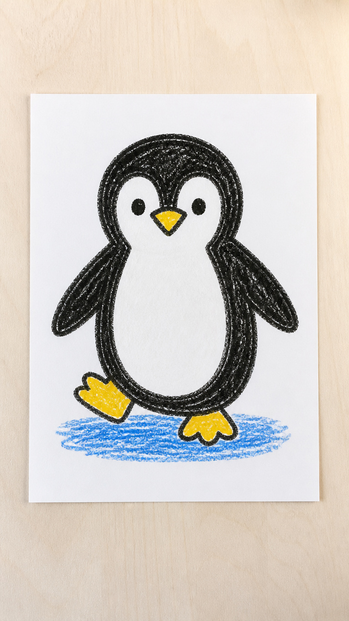 Waddling Penguin Line Art