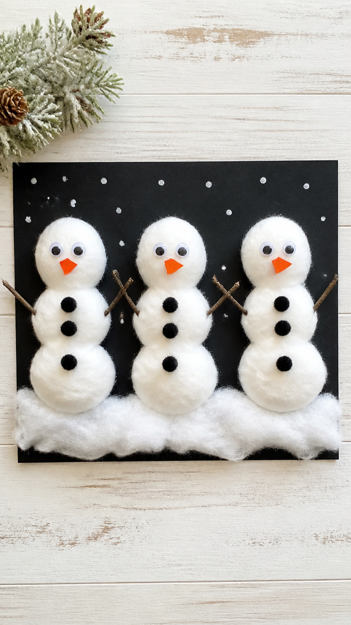 Cotton Ball Snowmen