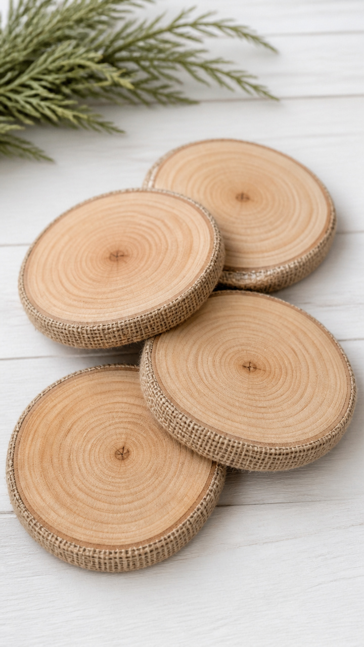 Wood Slice Coasters with Burlap Edges