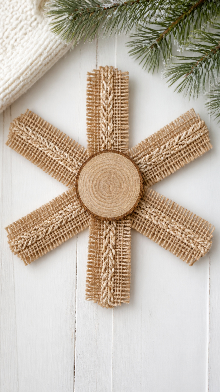 Burlap and Wood Snowflake