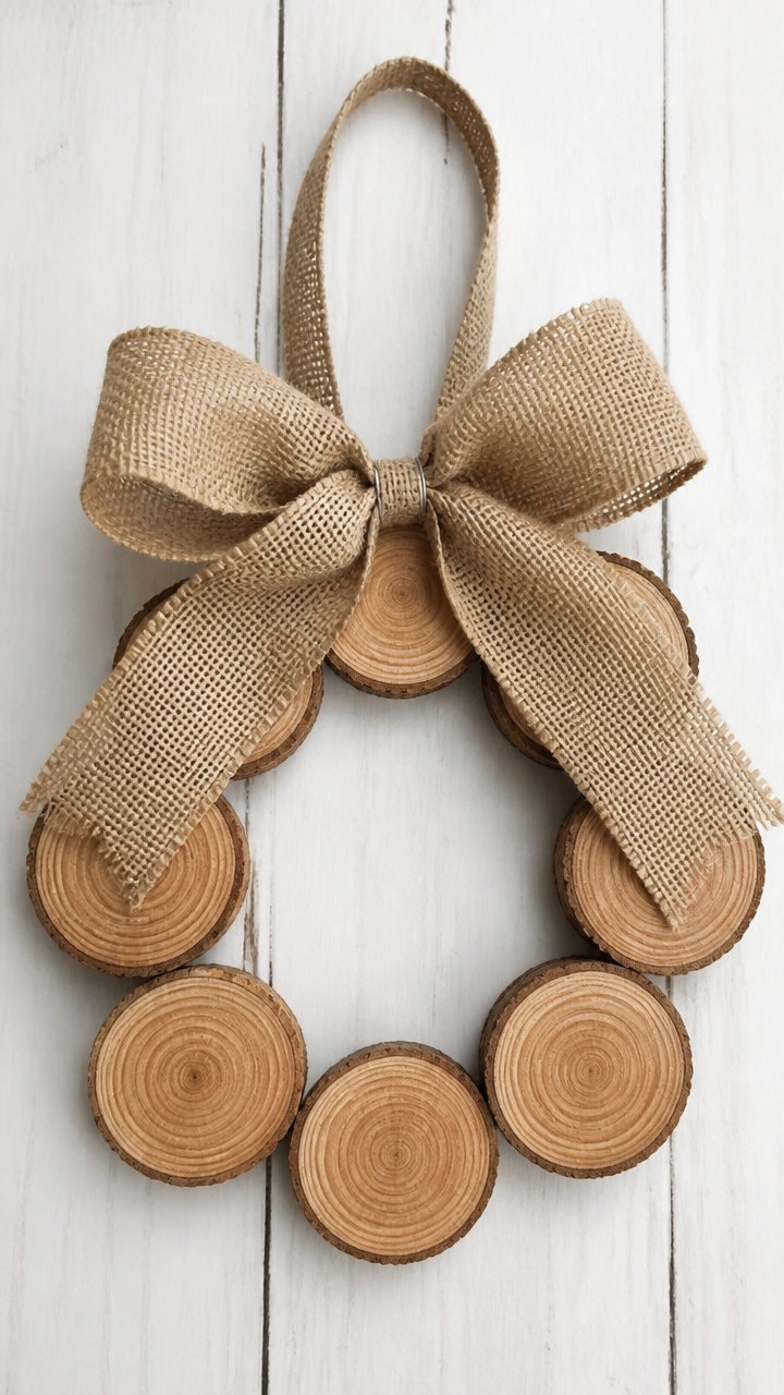 Burlap Bow Wood Slice Wreath
