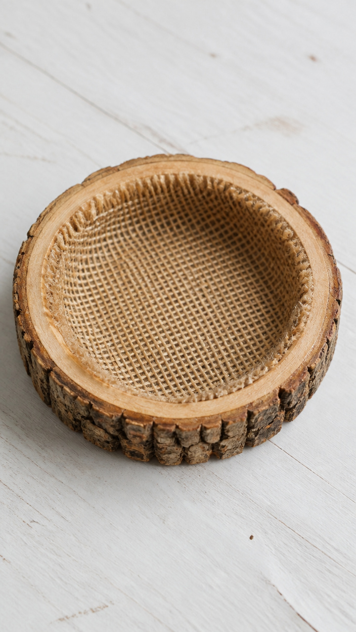 Burlap-Lined Wood Slice Trinket Dish