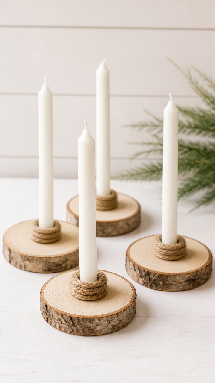 Burlap and Wood Candle Holders