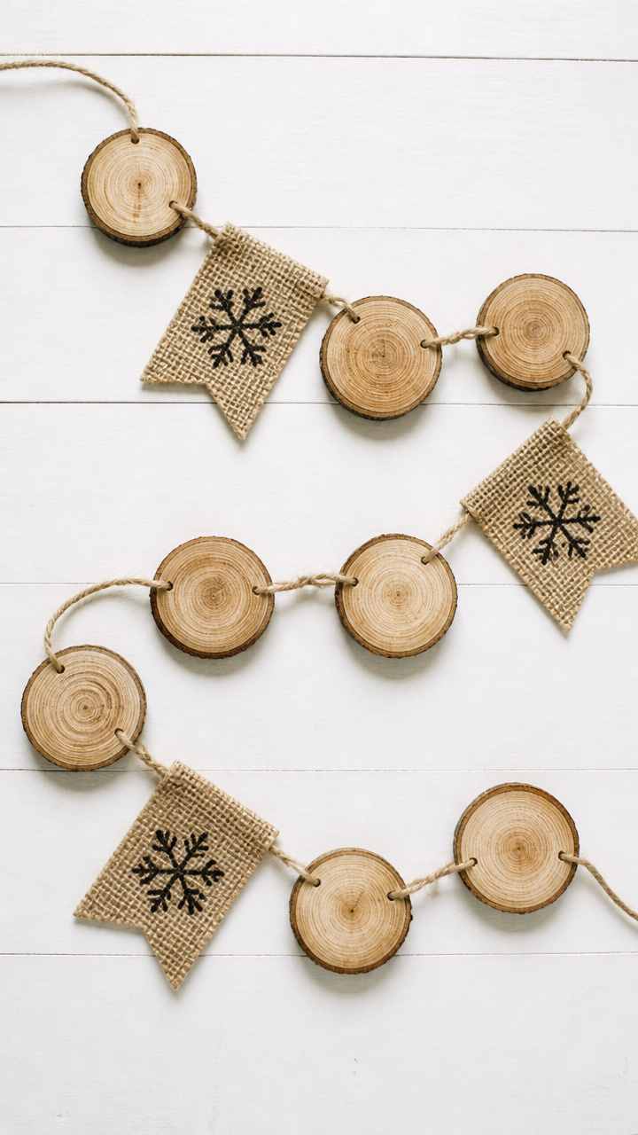 Wood Slice Garland with Burlap Tags