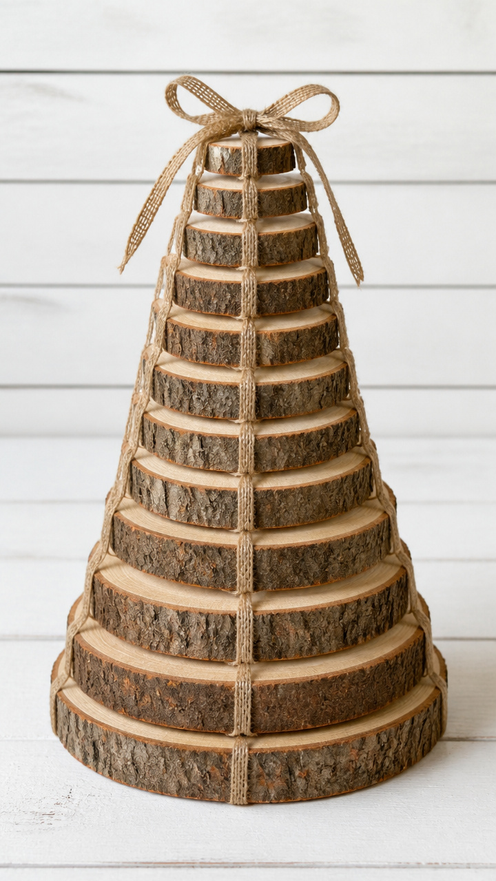 Burlap-Tied Wood Slice Tree