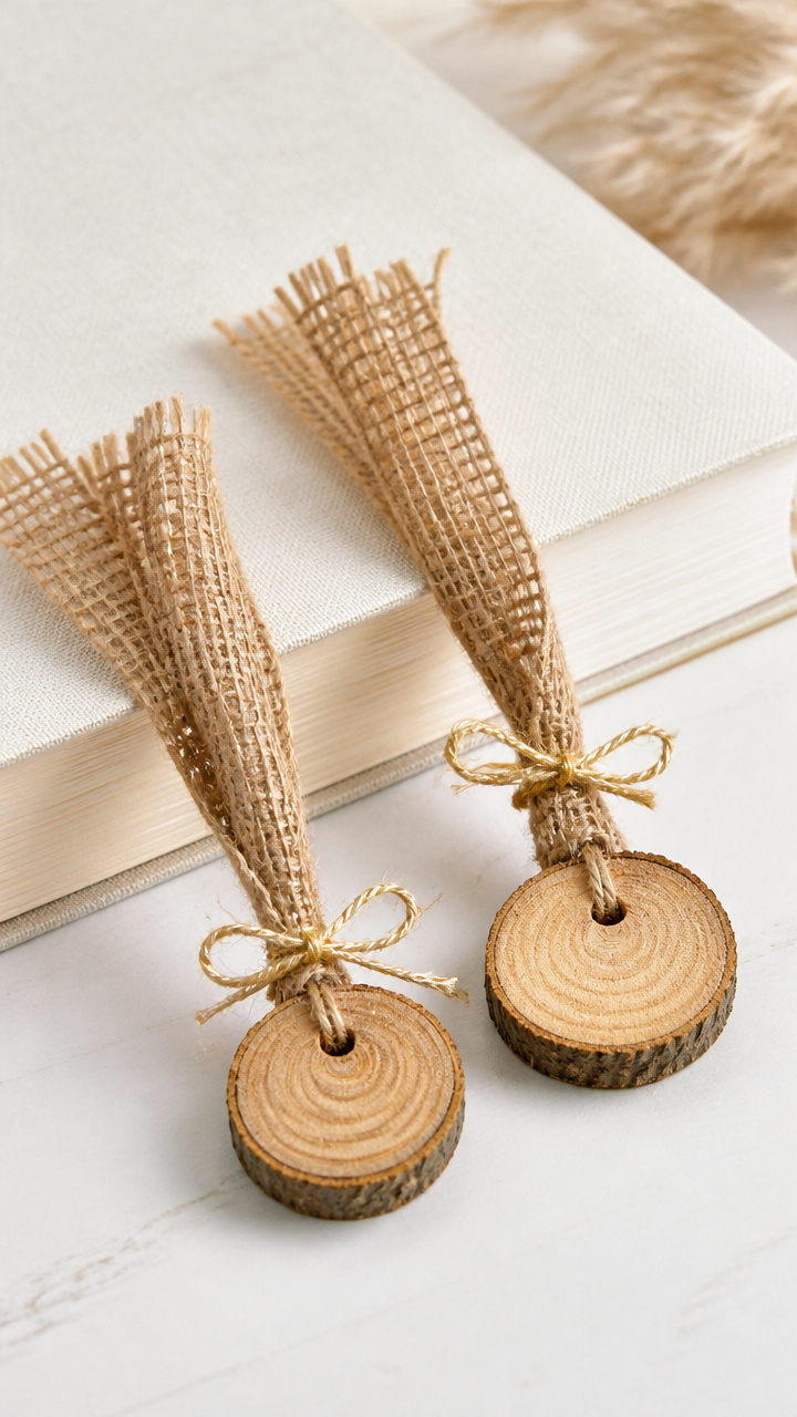 Wood Slice and Burlap Bookmarks