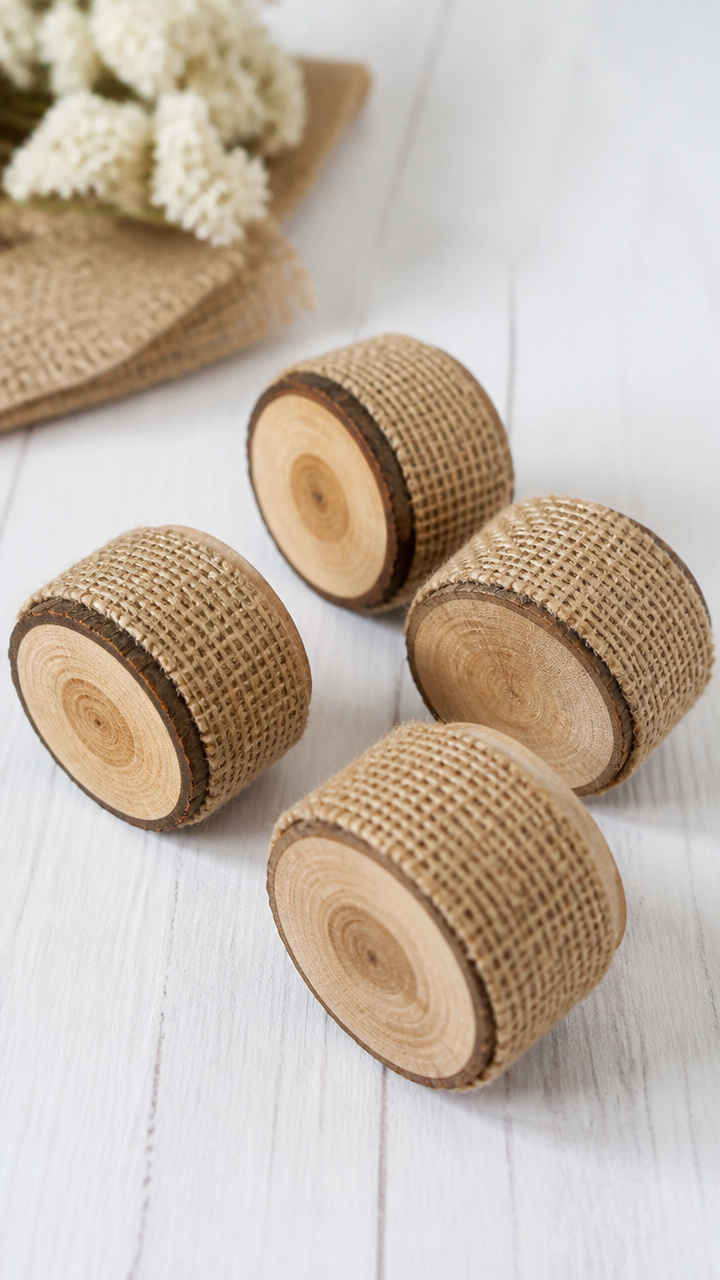 Wood Slice and Burlap Napkin Rings