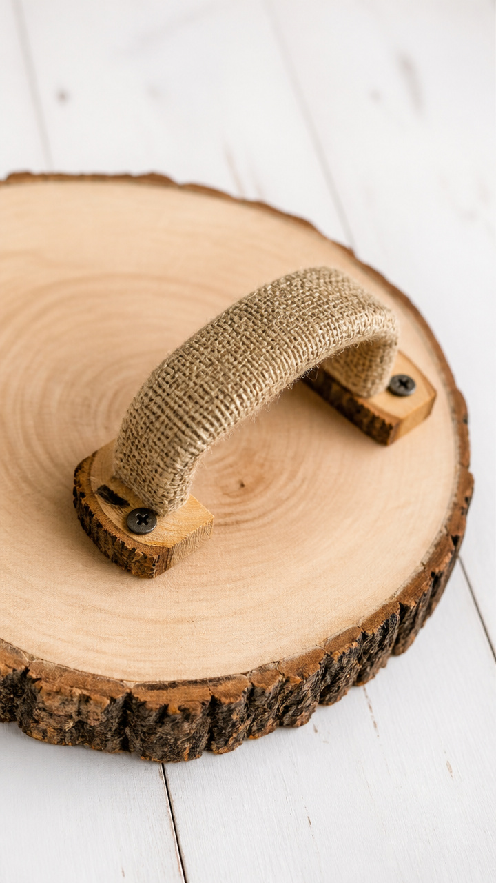 Burlap-Wrapped Wood Slice Tray Handle