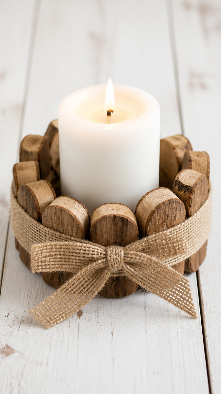 Wood Slice and Burlap Candle Ring