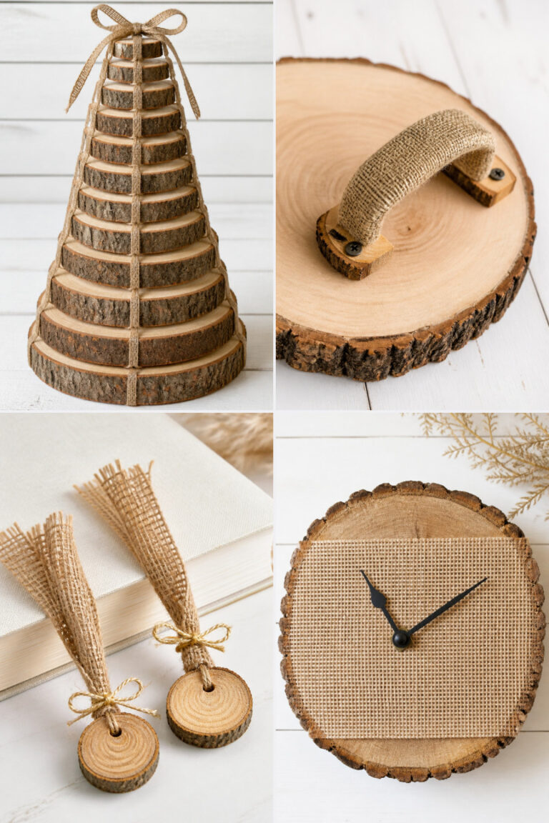 24 Winter Farmhouse Crafts with Wood Slices and Burlap