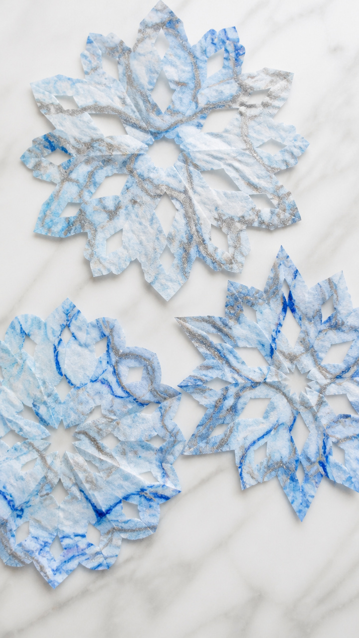 Marbled Coffee Filter Snowflakes