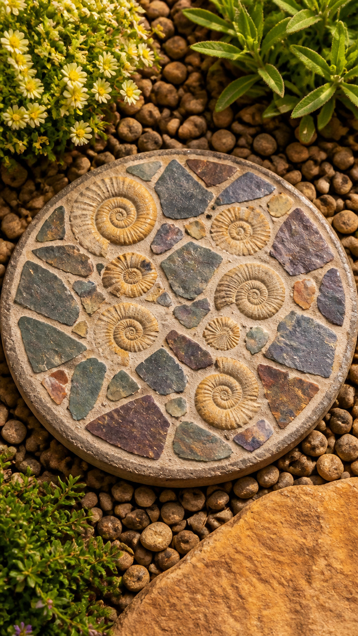 Fossil and Slate Shard Stepping Stone