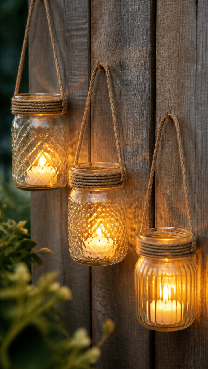 Glass Jam Jar Hanging Lanterns