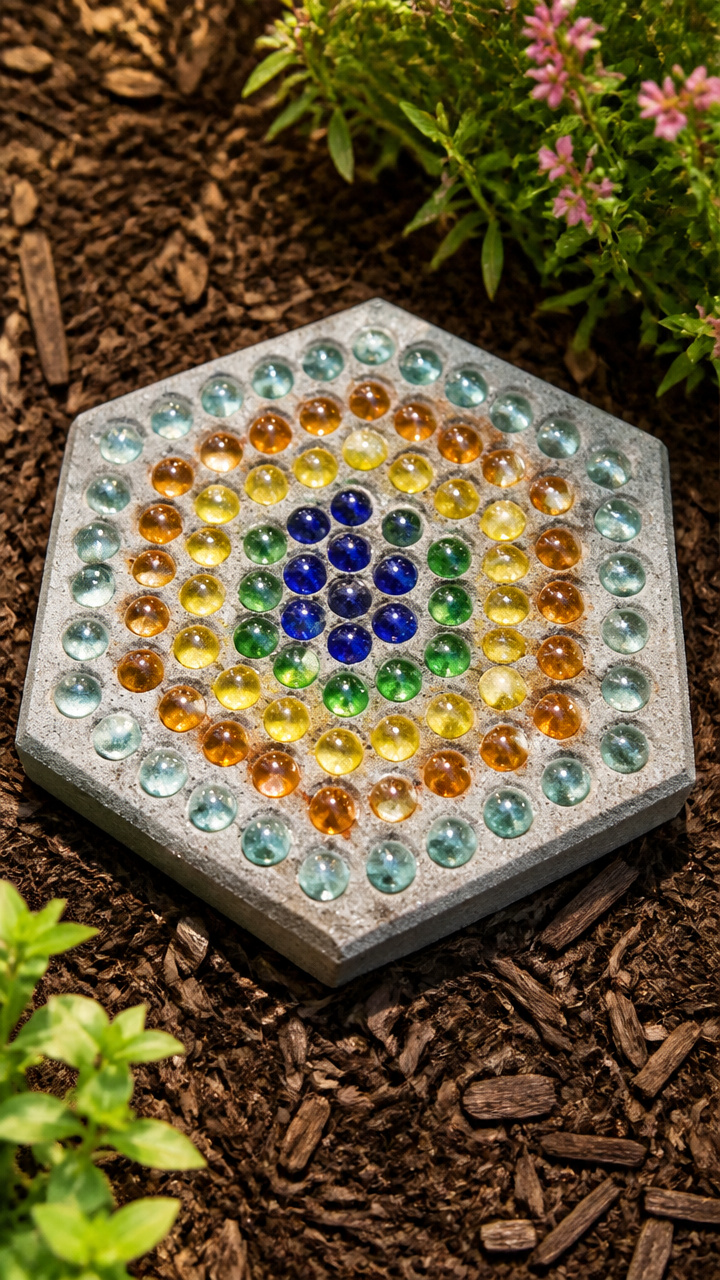 Glass Marble Hexagonal Stepping Stone