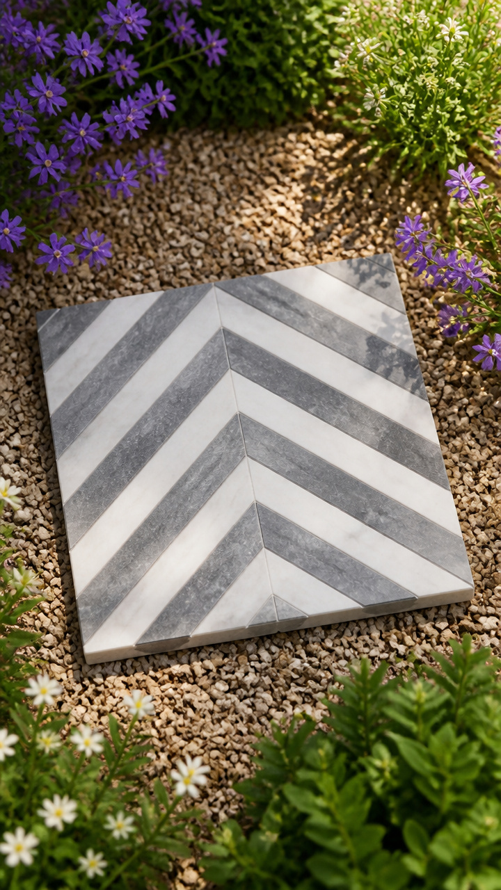 Honed Marble Tile Chevron Paver