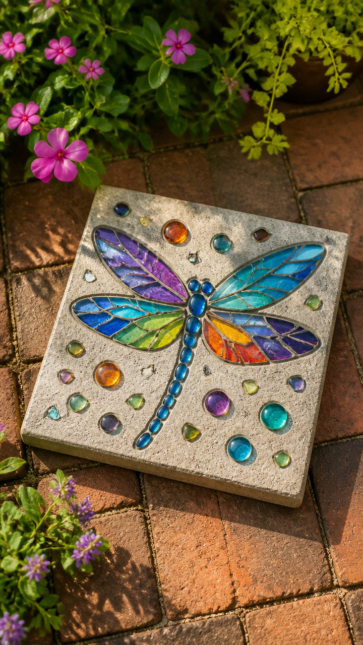 Vibrant Stained Glass Dragonfly Stone